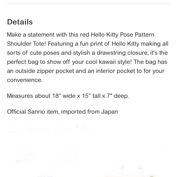 NWOT hello kitty pose pattern shoulder tote in red - Picture 2 of 6